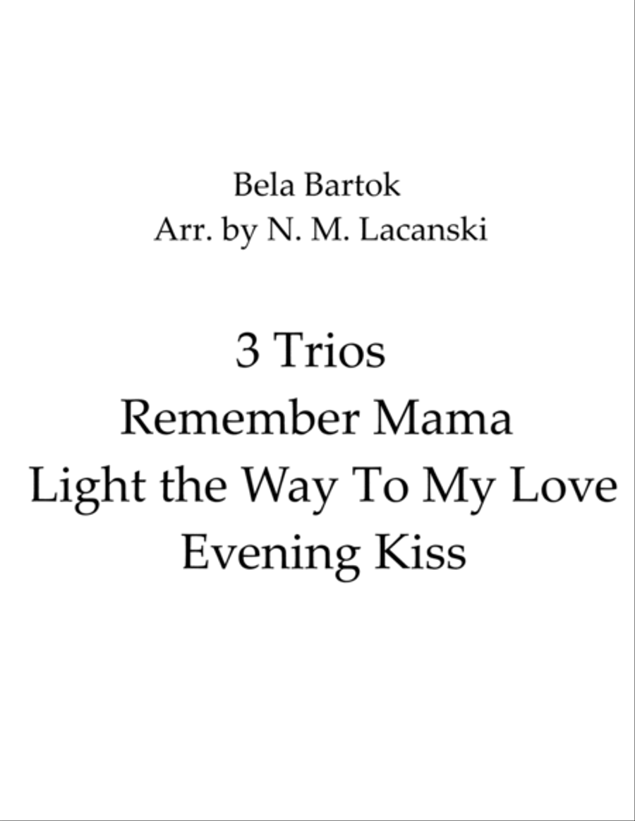 3 Trios Remember Mama Light the Way To My Love Evening Kiss String Trio scores gallery preview page 1