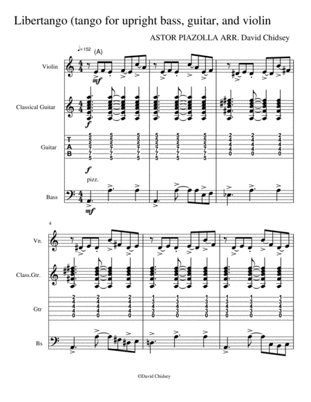 Libertango (Arranged for violin, guitar (with tab) and bass)