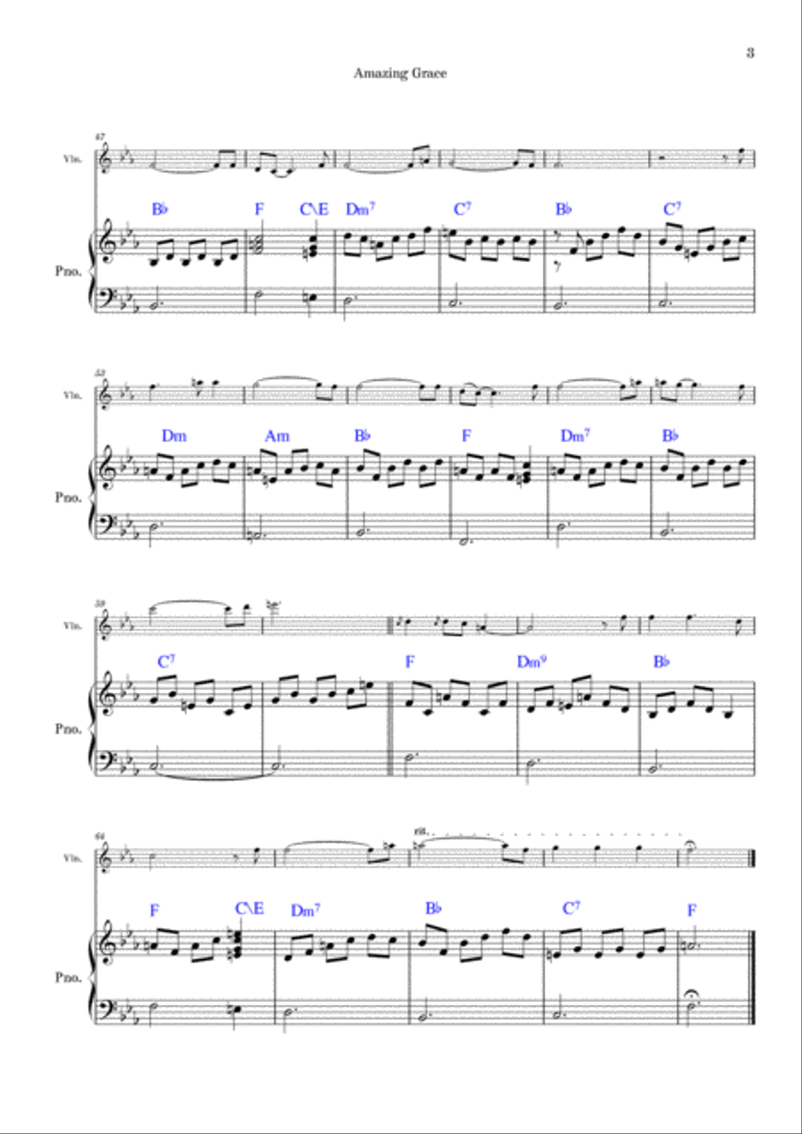 Amazing Grace (piano and violin) - Eb Violin Solo scores gallery preview page 3