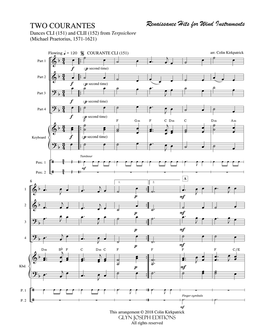 Renaissance Hits for Winds: Two Courantes Dances 151, 152 from Terpsichore (Praetorius) School and Community scores gallery preview page 4