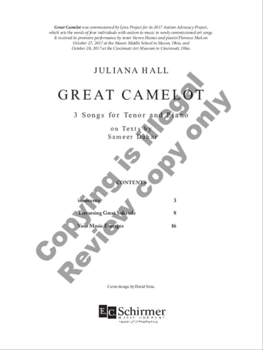 Great Camelot: 3 Songs for Tenor and Piano on Texts by Sameer Dahar Tenor Voice scores gallery preview page 2