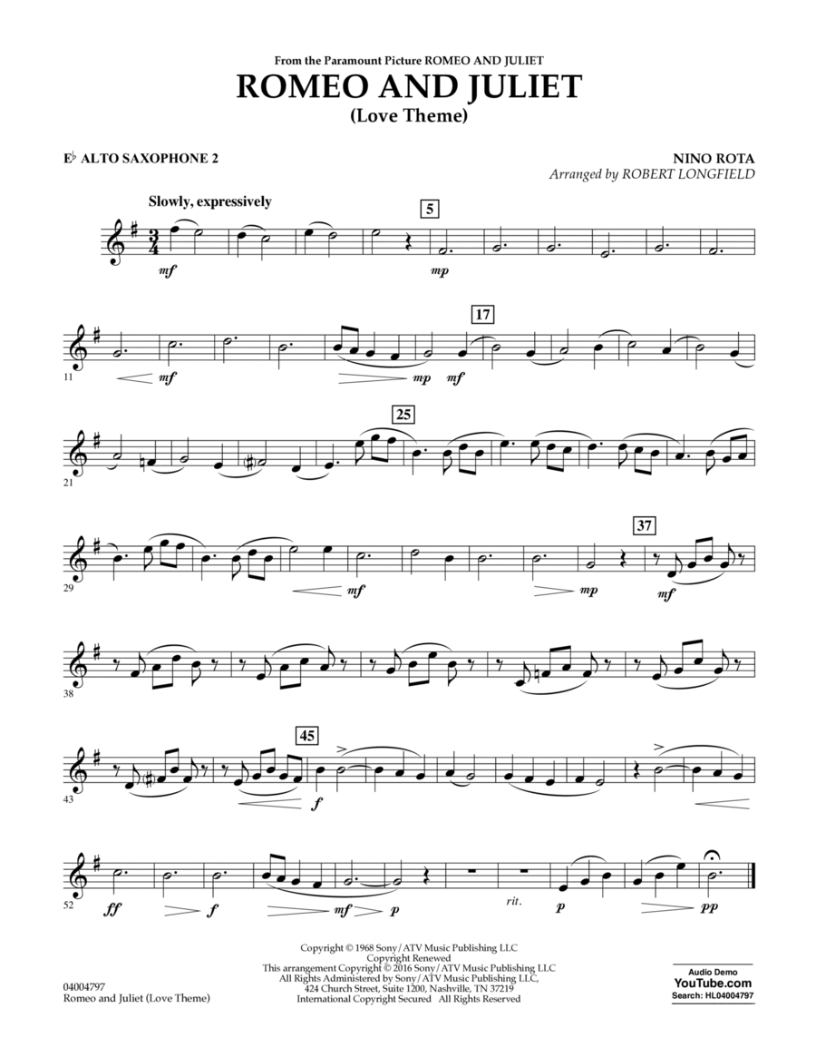Romeo and Juliet (Love Theme) - Eb Alto Saxophone 2 Concert Band scores gallery preview page 1