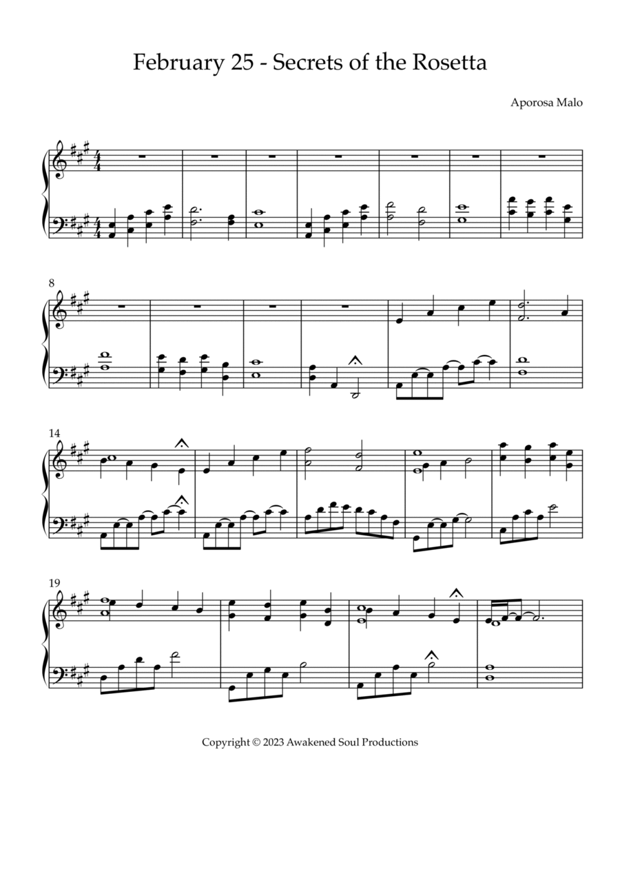 February 25 - Secrets of the Rosetta Piano Solo scores gallery preview page 1