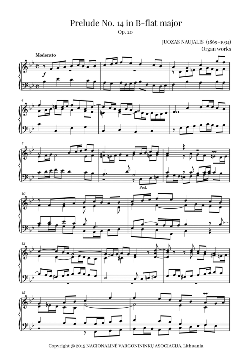 Prelude No. 14 in B-flat major, Op. 20 by Juozas Naujalis (1869–1934) image number null