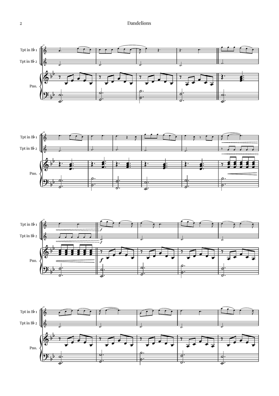 Dandelions Trumpet Duet scores gallery preview page 2