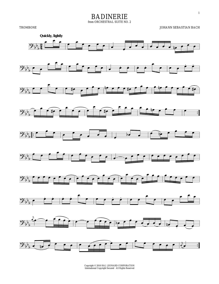 Badinerie (Suite No. 2) Trombone Solo scores gallery preview page 1