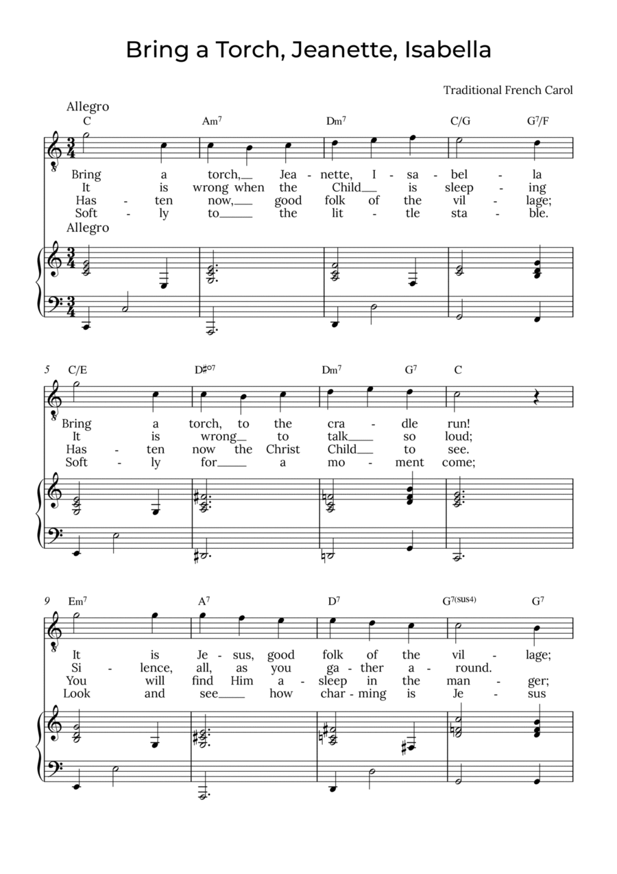 Bring a Torch, Isabella - Tenor with chords in C, Jeanette Tenor Voice scores gallery preview page 1