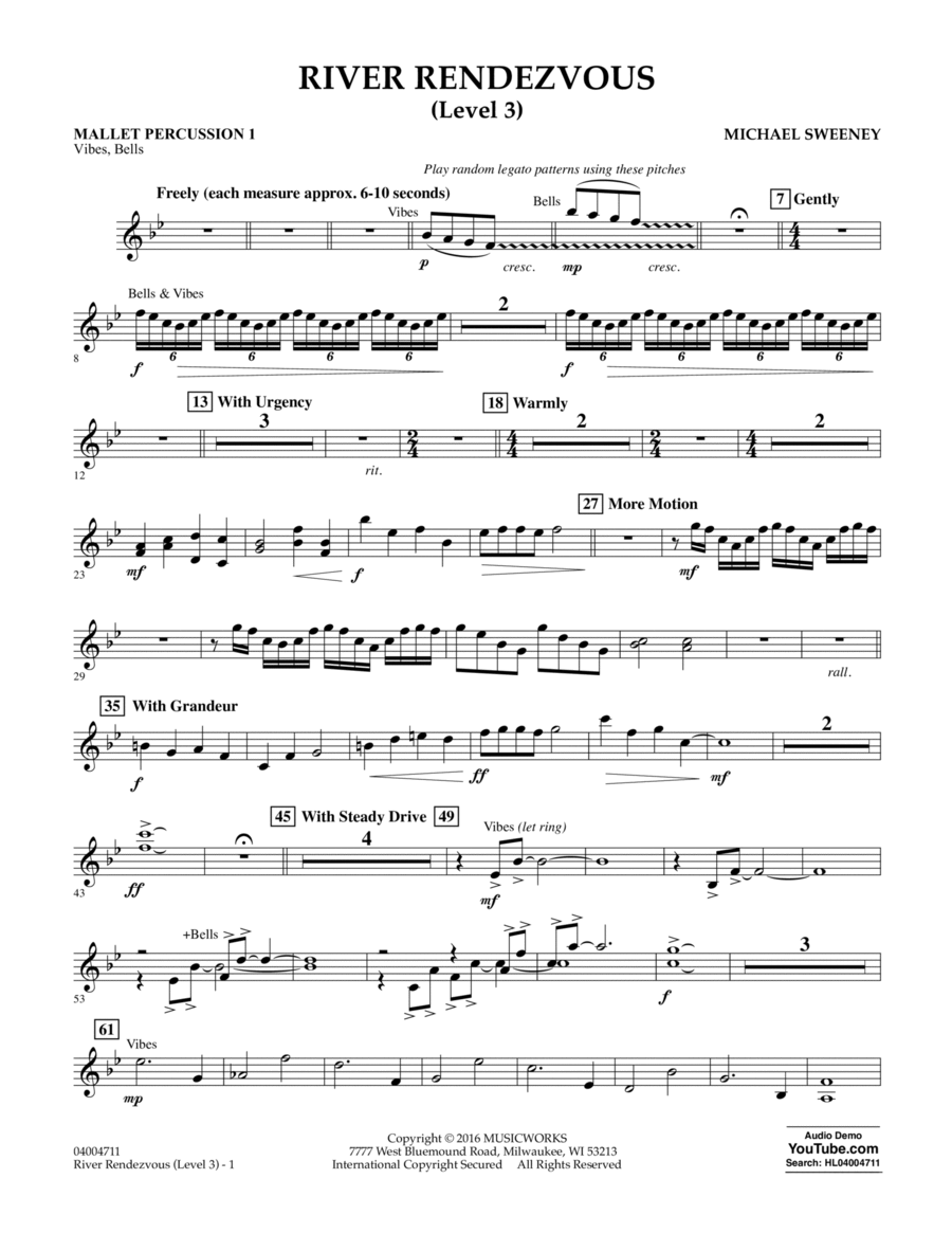River Rendezvous - Mallet Percussion 1 (Level 3) Percussion scores gallery preview page 1