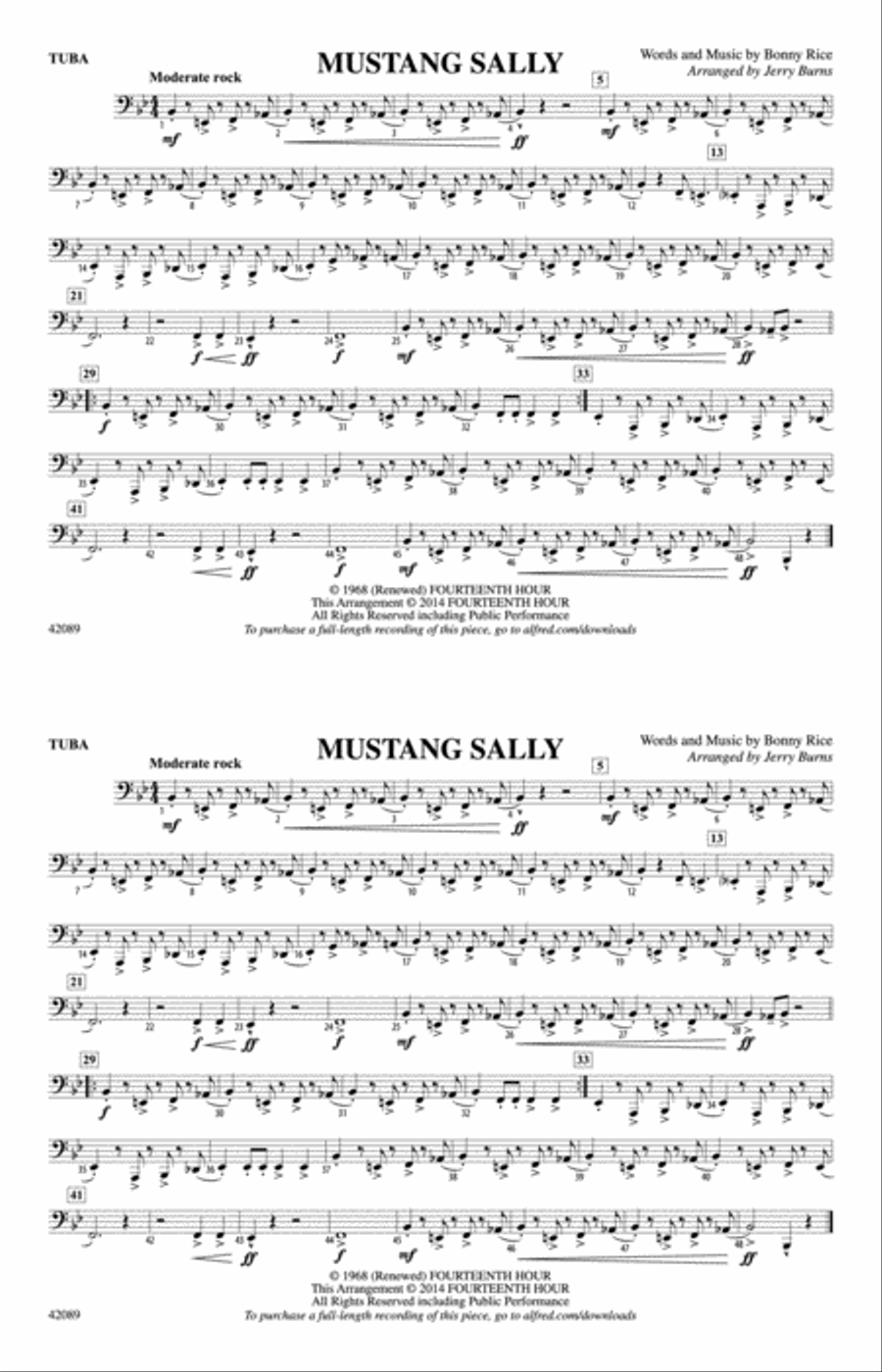 Mustang Sally: Tuba Mustang Sally: Tuba Marching Band scores gallery preview page 1