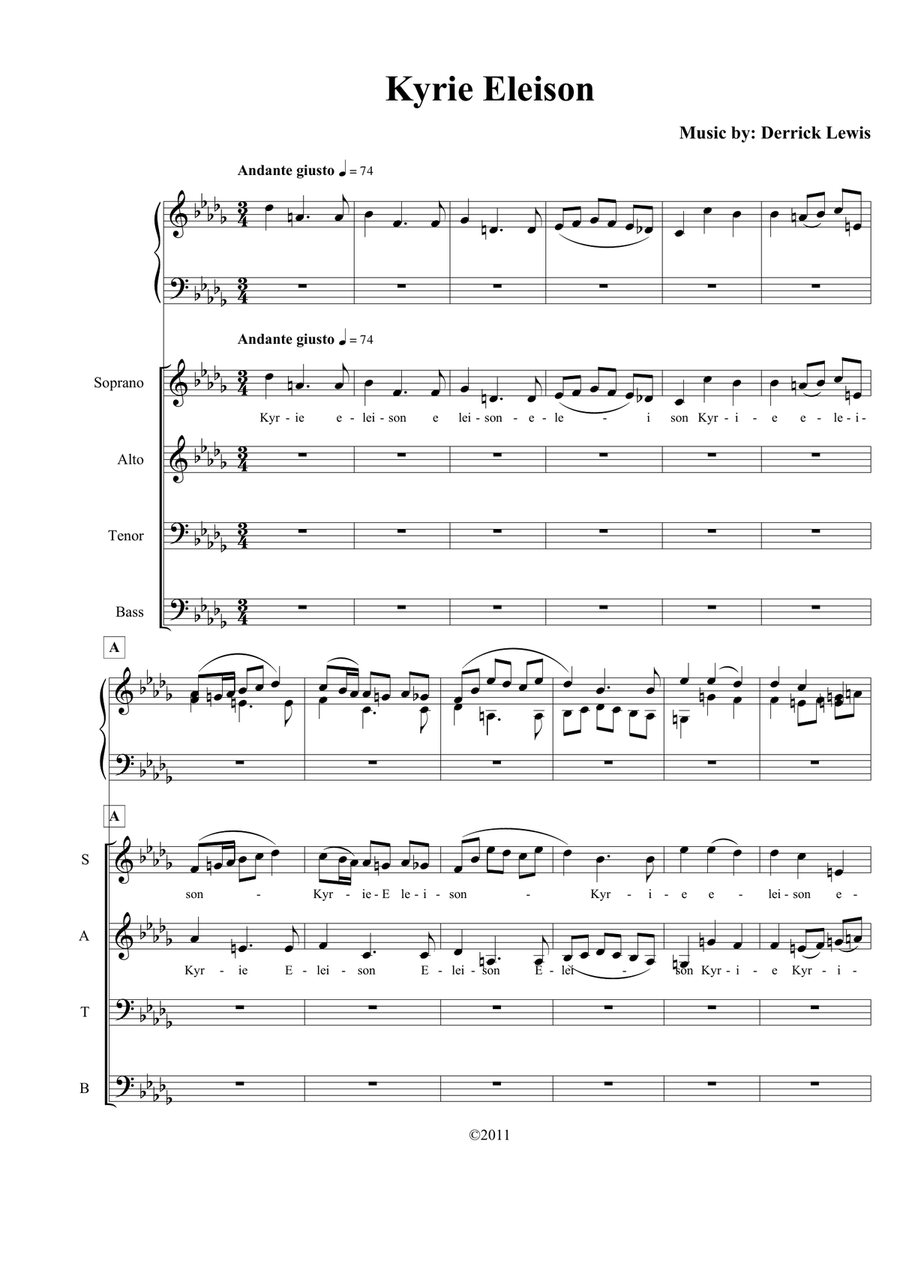 Kyrie Eleison, for SATB and Piano. 4-Part scores gallery preview page 2