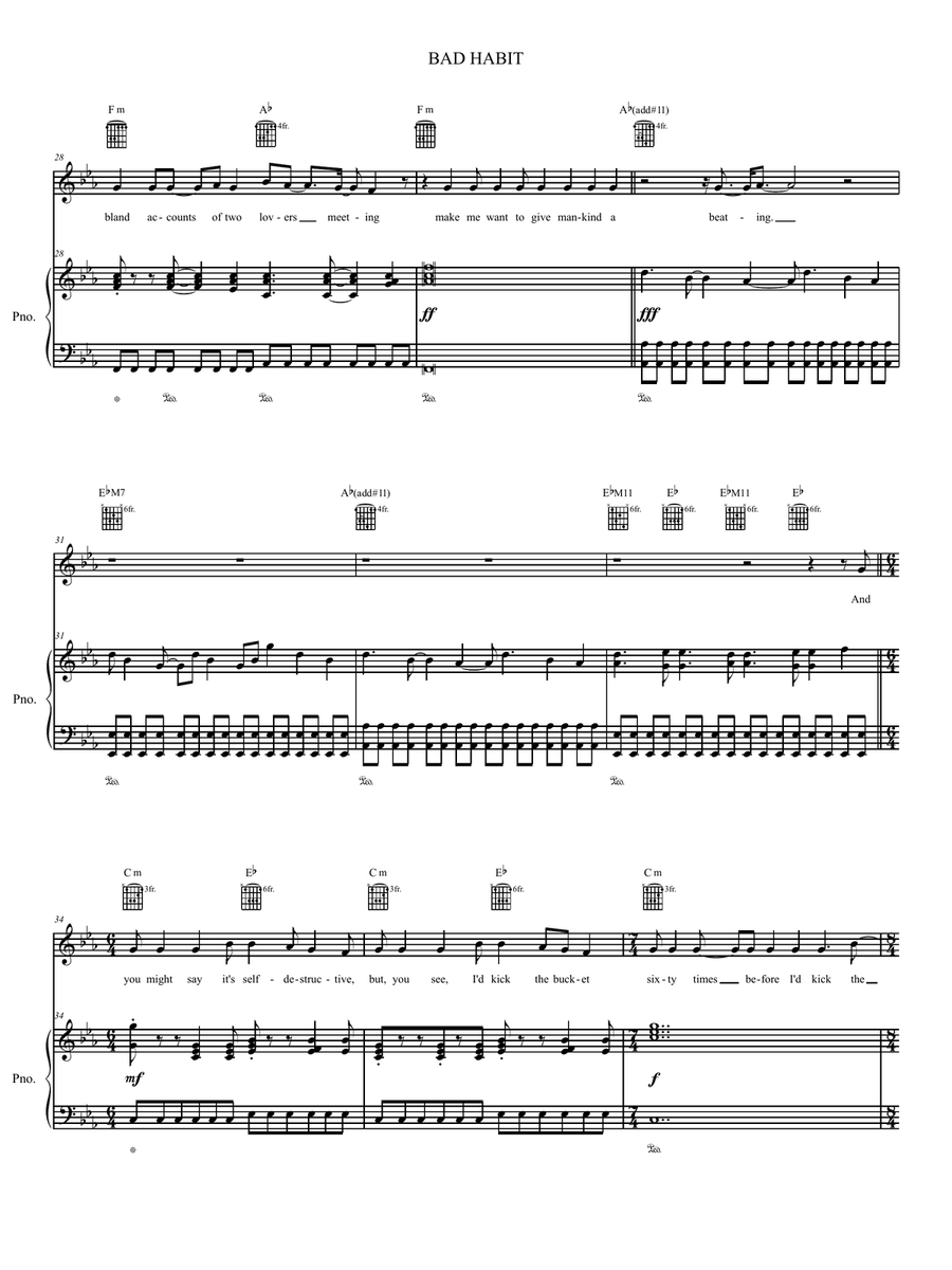 Bad Habit Piano, Vocal, Guitar scores gallery preview page 4
