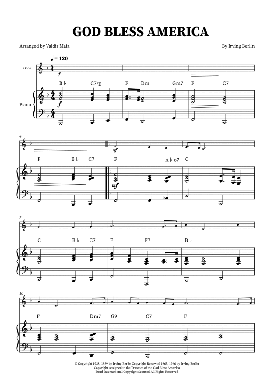 God Bless America ® Piano scores gallery preview page 1