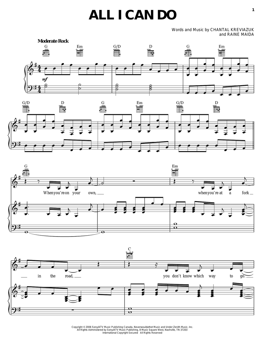 All I Can Do Piano, Vocal, Guitar scores gallery preview page 1