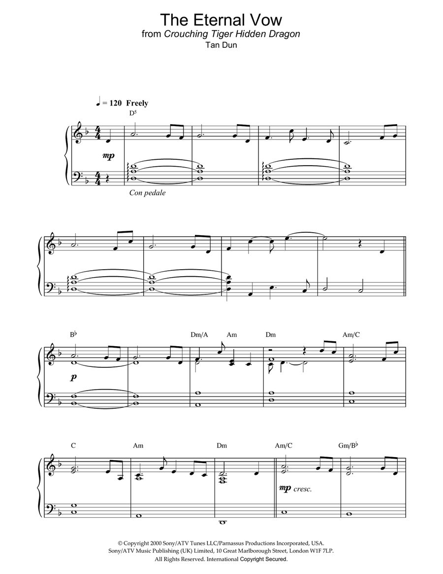 The Eternal Vow from Crouching Tiger, Hidden Dragon Piano Solo scores gallery preview page 1