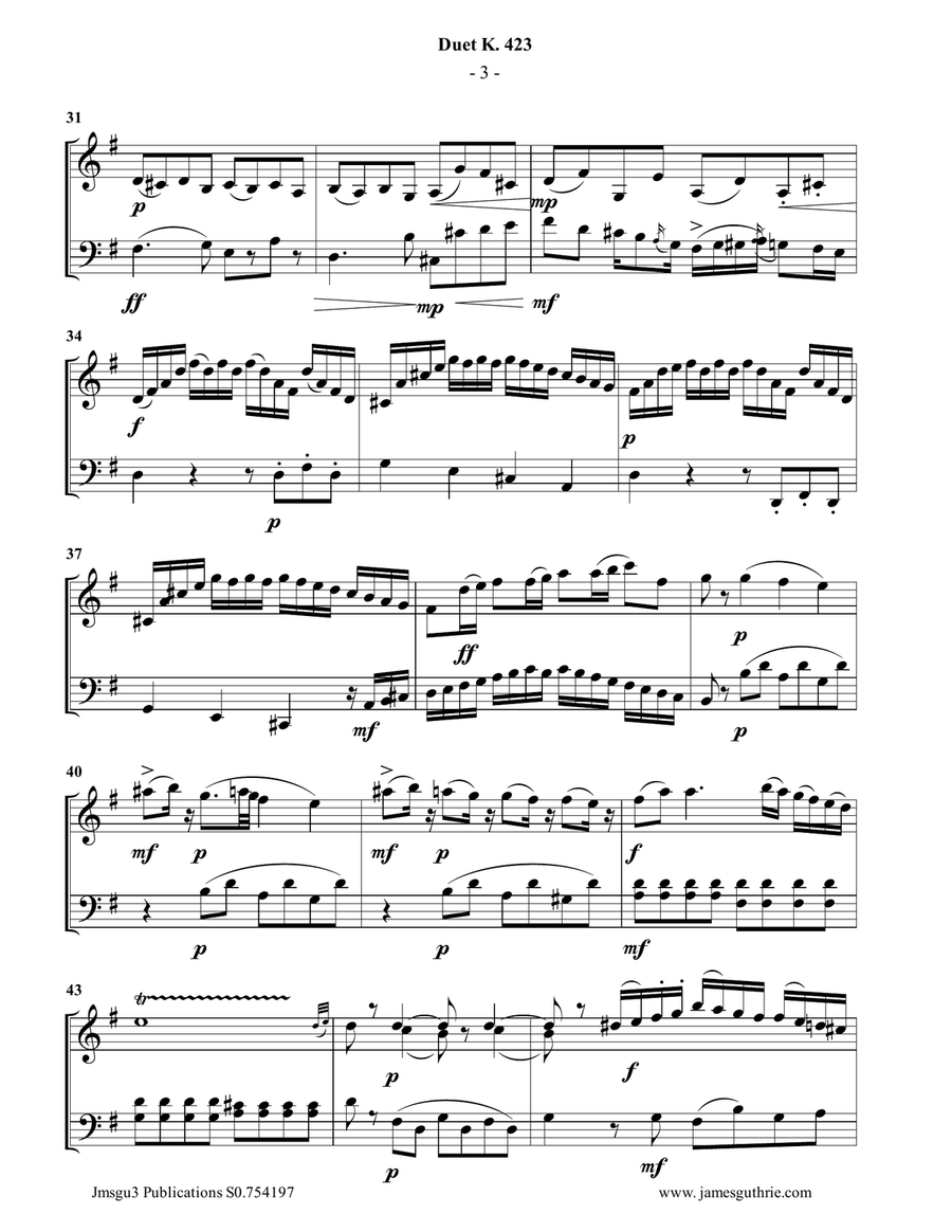 Mozart: Duet K.423 for Violin & Cello String Duet scores gallery preview page 3