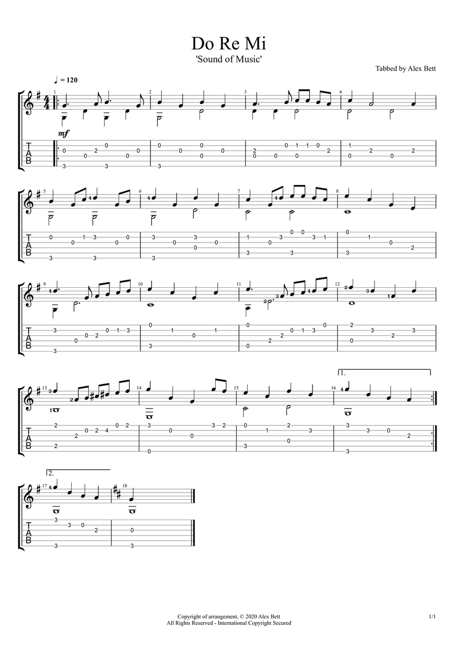 Do-Re-Mi Guitar Tablature scores gallery preview page 1