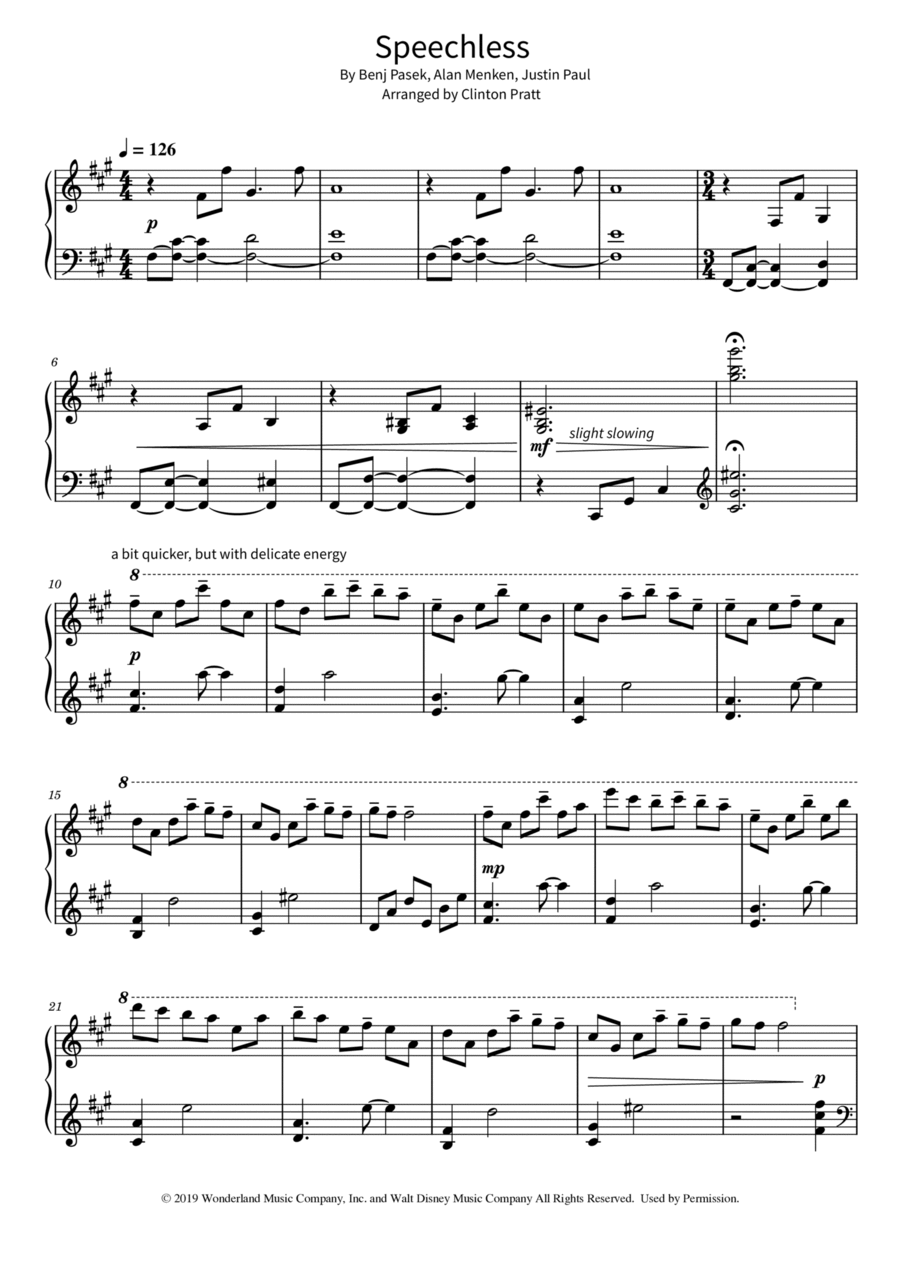 Speechless Piano Solo scores gallery preview page 1