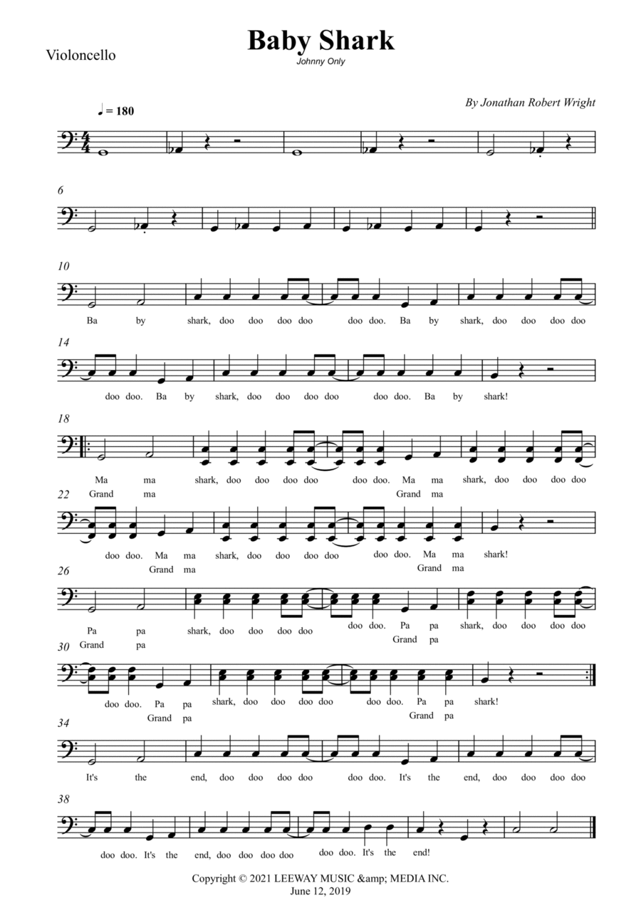Baby Shark Cello Solo scores gallery preview page 1