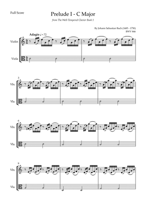 Prelude 1 in C Major BWV 846 (from Well-Tempered Clavier Book 1) for Violin & Viola Duo