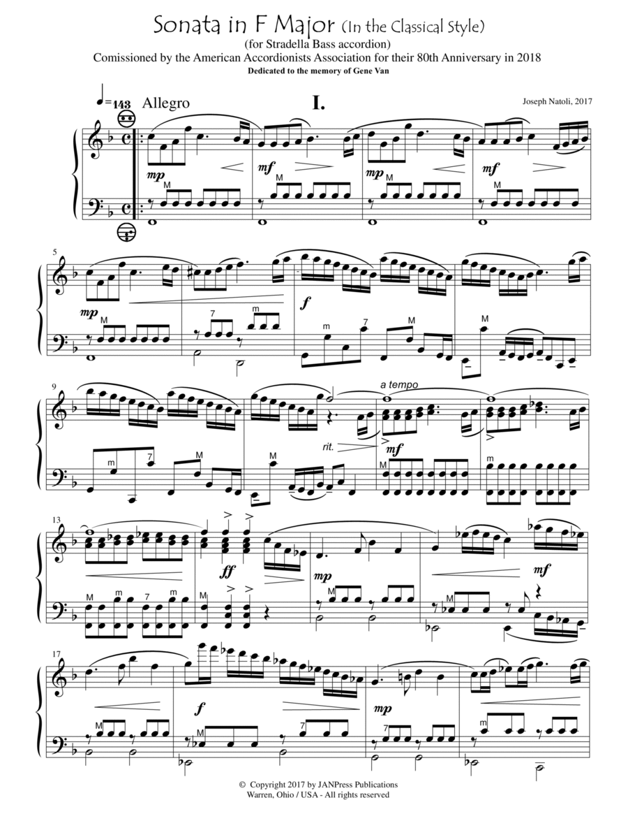 Sonata In F Major in the Classical Style standard bass accordion