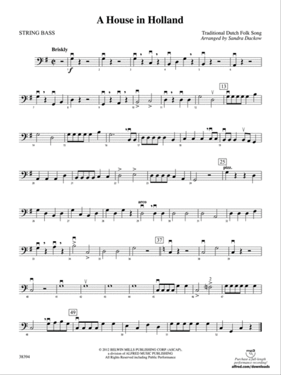 A House in Holland: String Bass String Orchestra scores gallery preview page 1