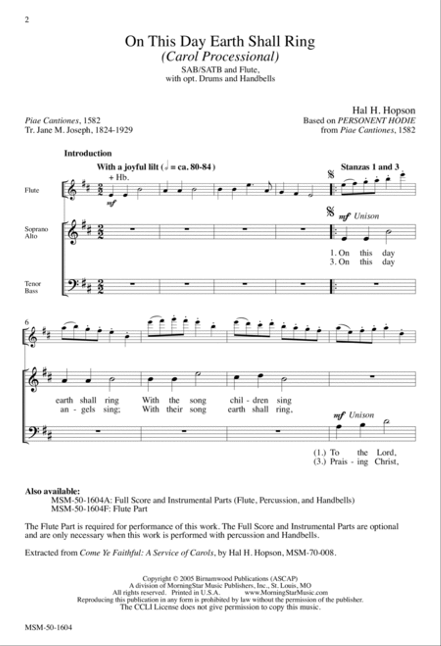 On This Day Earth Shall Ring (Carol Processional) 4-Part scores gallery preview page 2