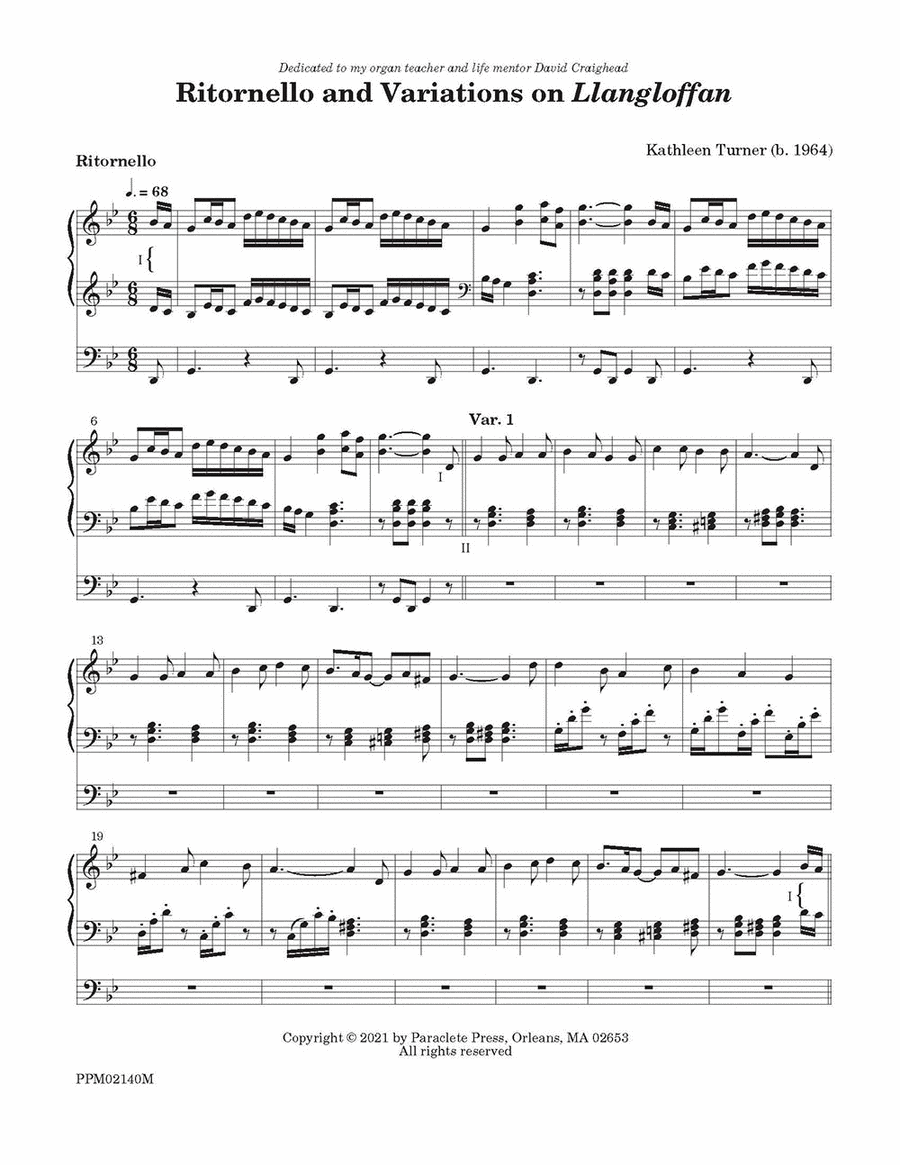 Ritornello and Variations on Llangloffan Organ scores gallery preview page 1