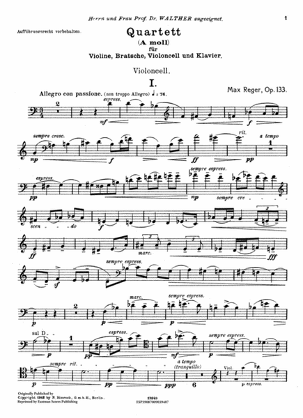Quartett, A moll, fur Violine, Bratsche, Violoncell und Klavier : opus 133