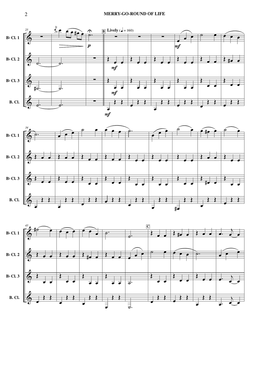 Merry-go-round Of Life Clarinet Quartet scores gallery preview page 3