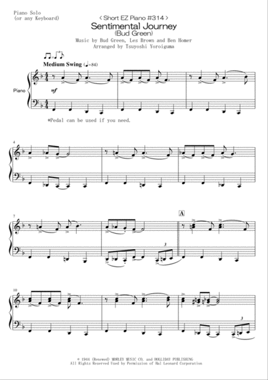 Sentimental Journey Easy Piano scores gallery preview page 1