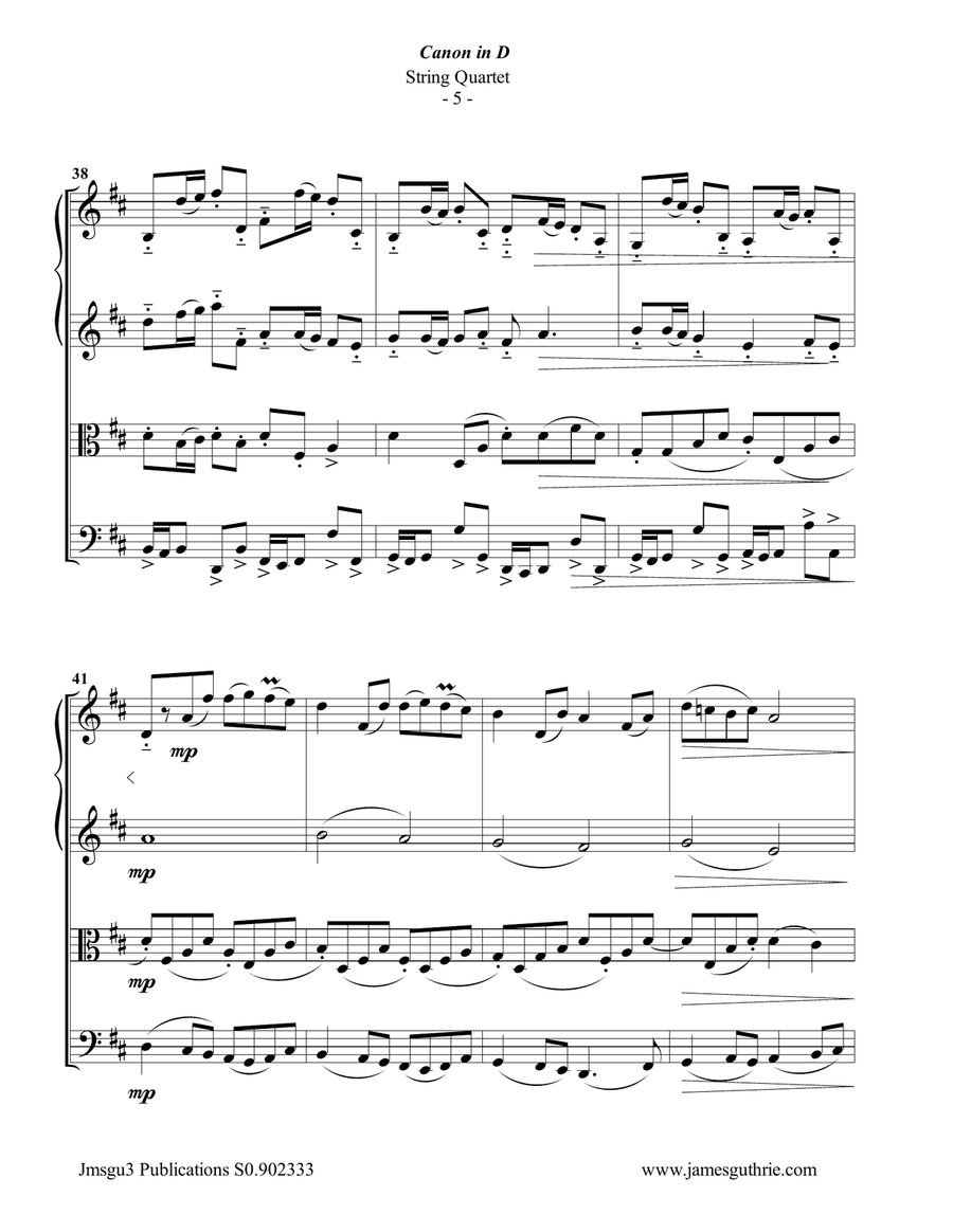 Pachelbel: Canon in D for String Quartet String Quartet scores gallery preview page 5