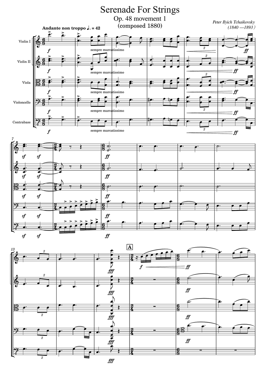 Book cover for Tchaikovsky - Serenade for String Orchestra, Op.48 (1880) - Original Mvt 1. Andante non troppo