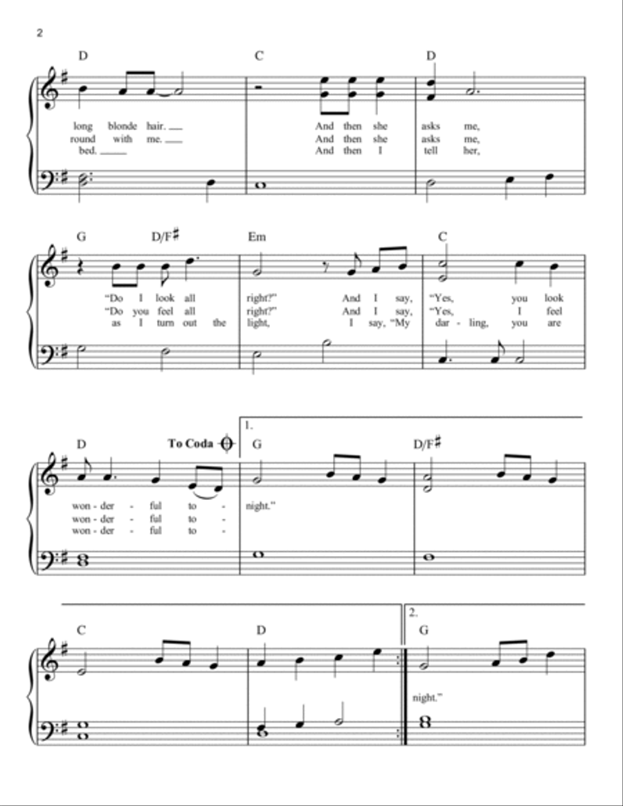 Wonderful Tonight Easy Piano scores gallery preview page 2