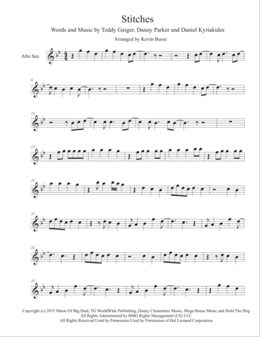 Stitches Stitches Alto Saxophone scores gallery preview page 1