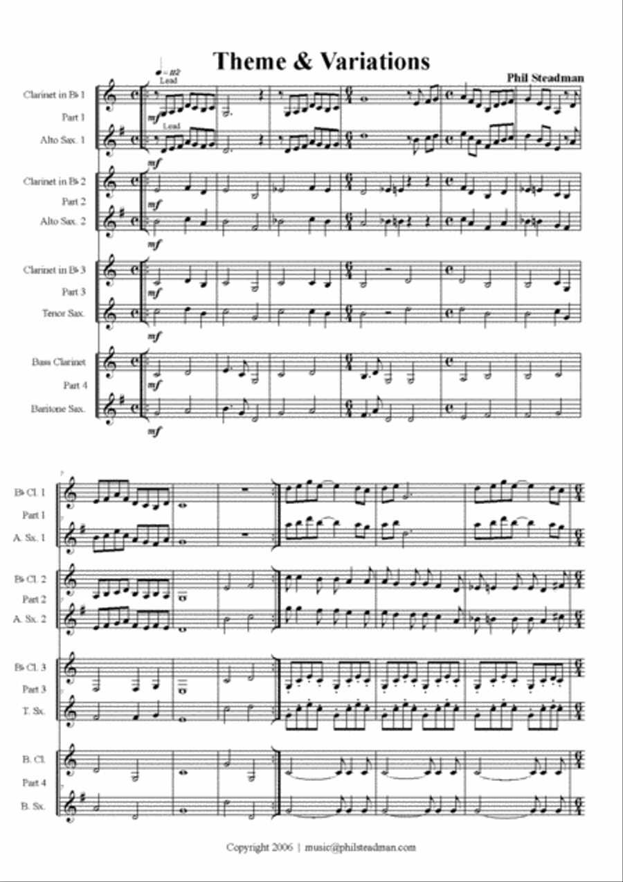Theme & Variations for flexible Woodwind quartet Woodwind Quartet scores gallery preview page 1