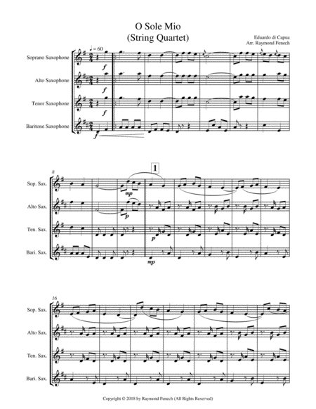 O Sole Mio - Saxophone Choir Quartet (Soprano Sax; Alto Sax; Tenor Sax and Baritone Sax) image number null
