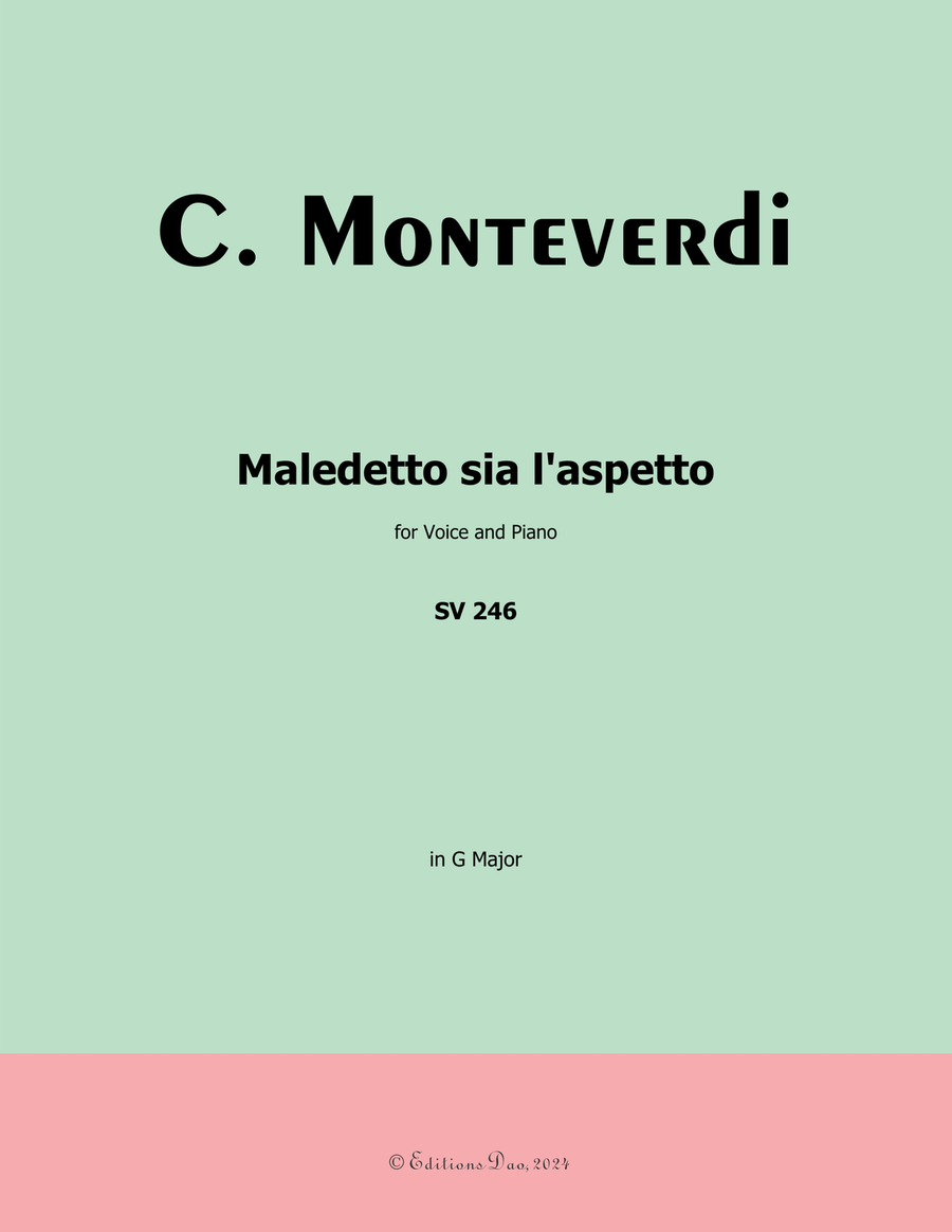 Maledetto sia l'aspetto, by Monteverdi, in G Major Piano, Vocal scores gallery preview page 1
