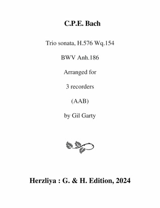 Trio sonata H.576 Wq. 154 BWV Anh. 186 (arrangement for 3 recorders (AAB))
