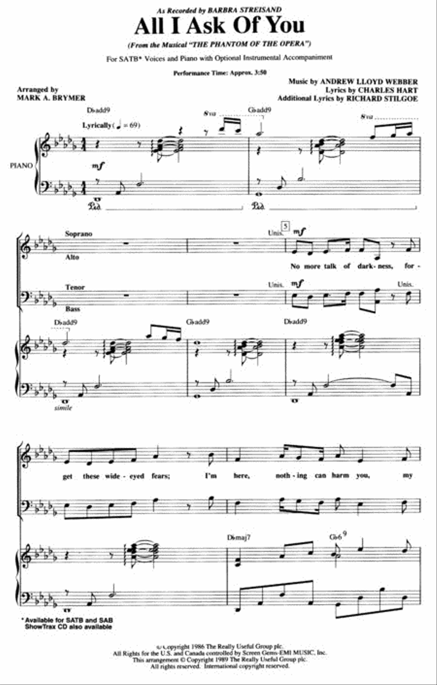 All I Ask of You 4-Part scores gallery preview page 2