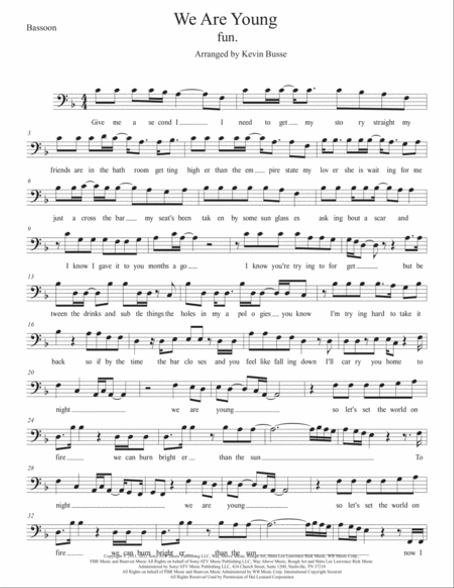 We Are Young We Are Young Bassoon Solo scores gallery preview page 1