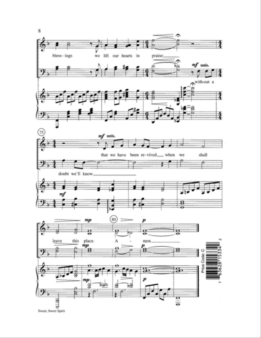 Sweet, Sweet Spirit 4-Part scores gallery preview page 8