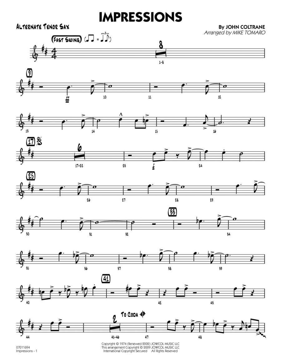 Impressions (arr. Mike Tomaro) - Alternate Tenor Sax Jazz Ensemble scores gallery preview page 1