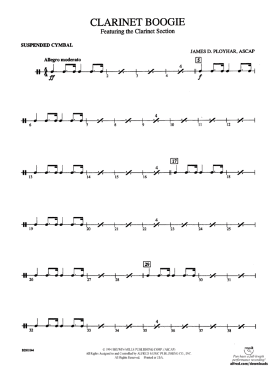 Clarinet Boogie: 2nd Percussion Concert Band scores gallery preview page 1