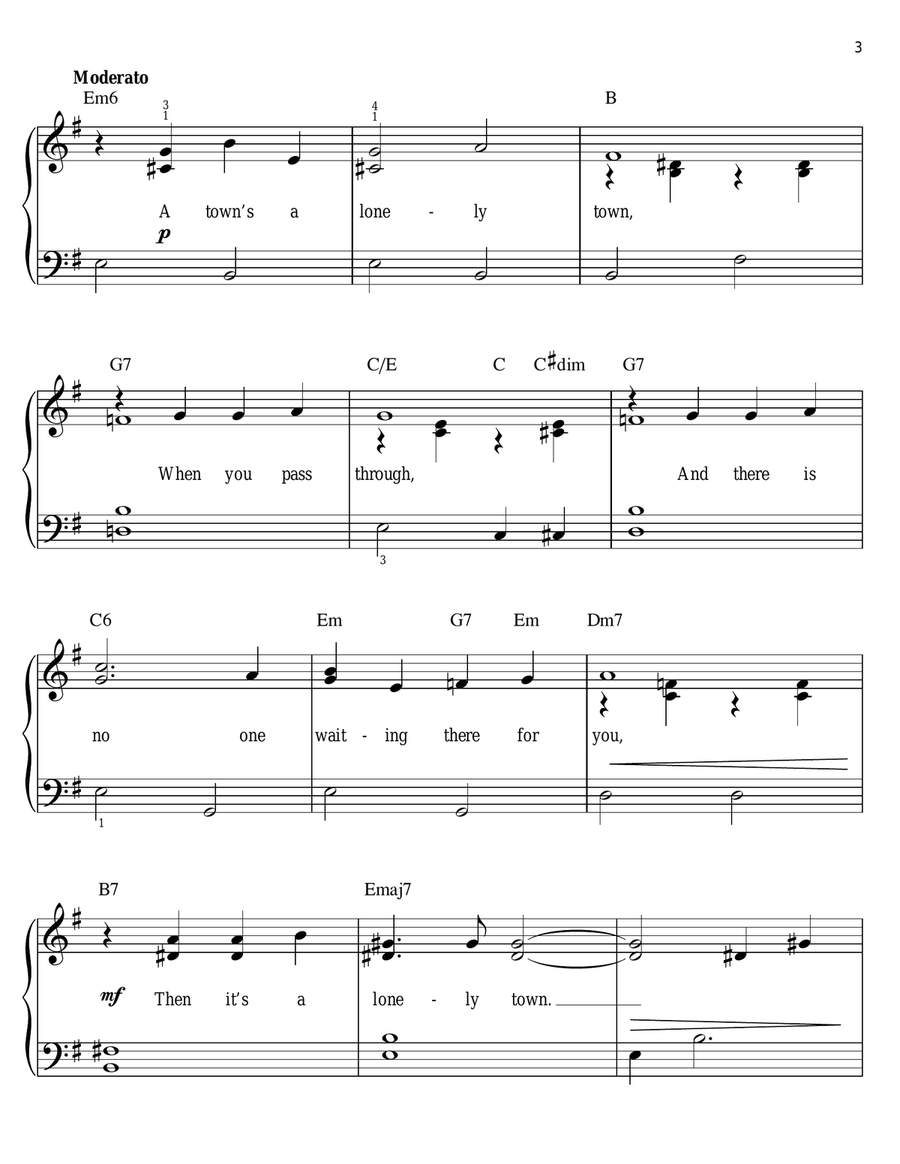 Lonely Town (from On the Town) Easy Piano scores gallery preview page 3