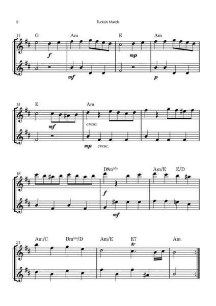 Turkish March by Mozart - Soprano Saxophone Duet with Chord Notations image number null