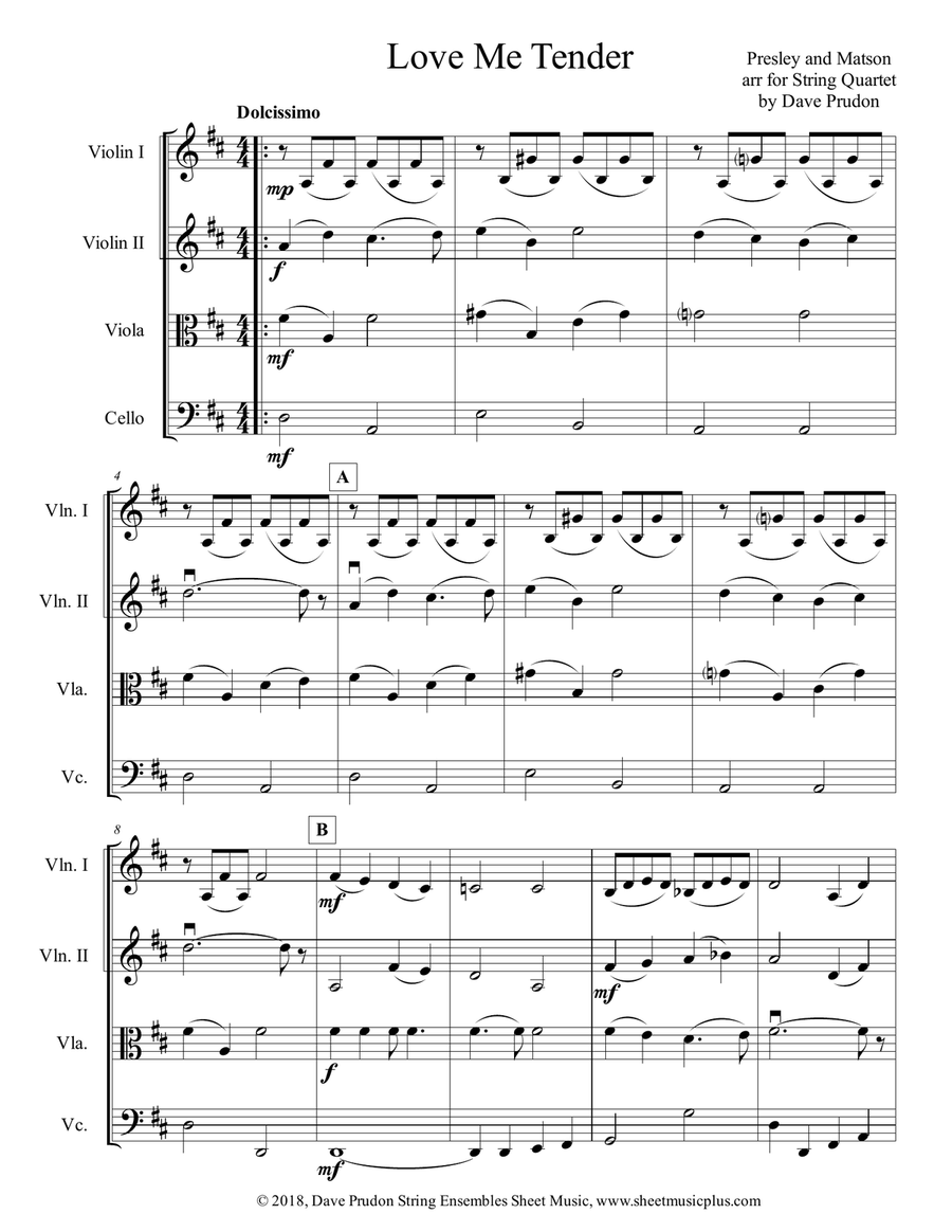 Love Me Tender String Quartet scores gallery preview page 1