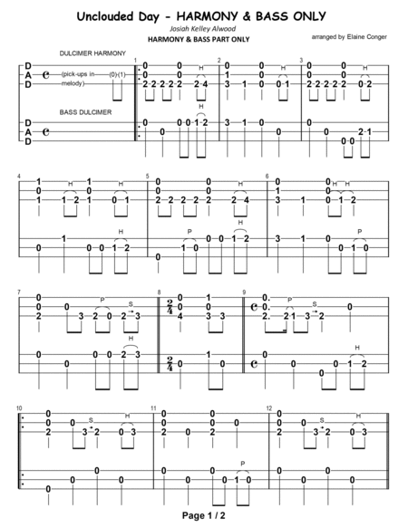 The Unclouded Day - HARMONY & BASS PART ONLY Dulcimer - Digital Sheet Music
