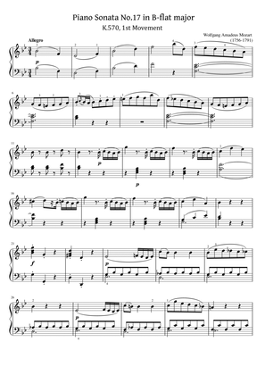 Mozart - Piano Sonata No.17 in B-flat major, K.570 1st Mov I.Allegro - Original With Fingered