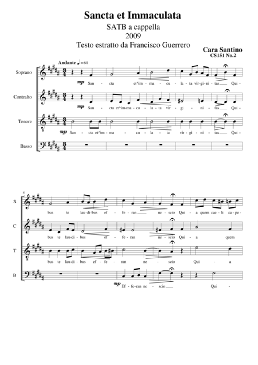 Sancta et Immaculata - SATB a cappella 4-Part scores gallery preview page 1
