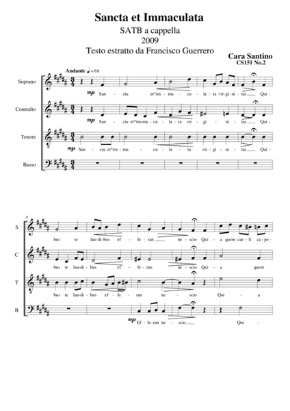 Sancta et Immaculata - SATB a cappella image number null